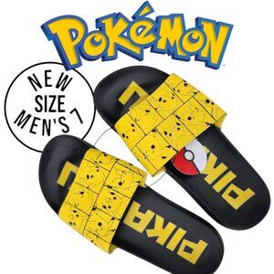 NEW Men's Size 7 Sandals Pikachu Pokemon Yellow Black NEW NWT Slides Pokémon Bra